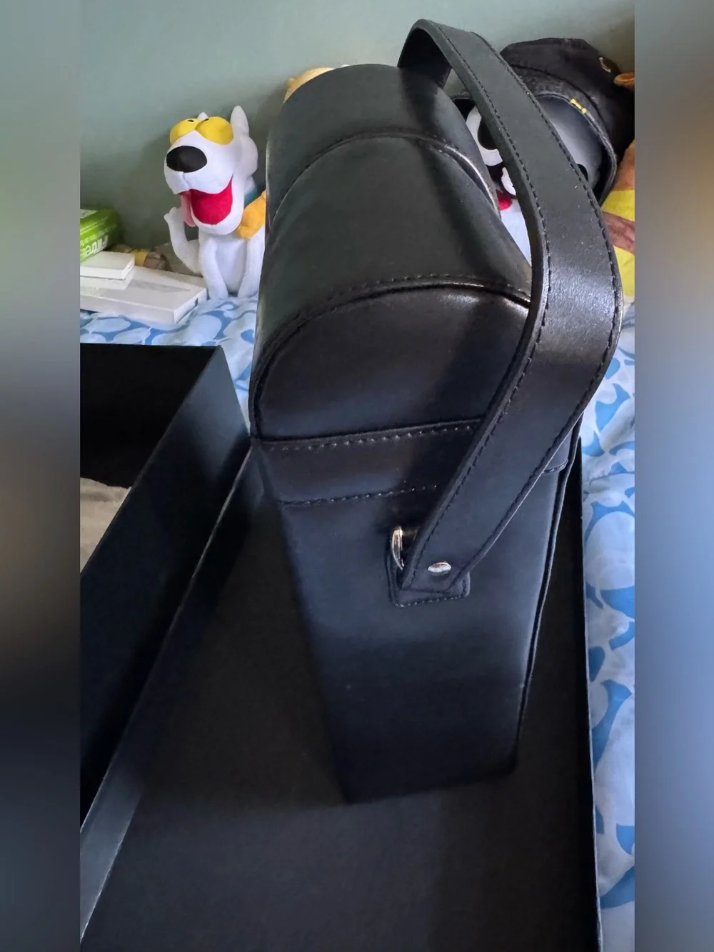 Executive black leather two bottle travel carrier case